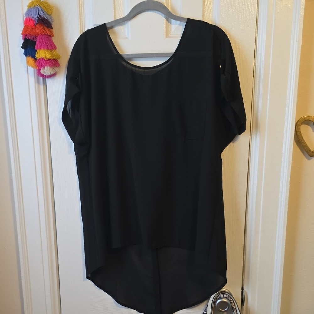 Elegant Black Women's Chiffon Top With Gold Buttons Down The Back
